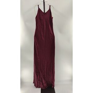 Quince Women 100% Washable Silk Maxi Slip Dress Wine Tasting Red Basic Sleeved S